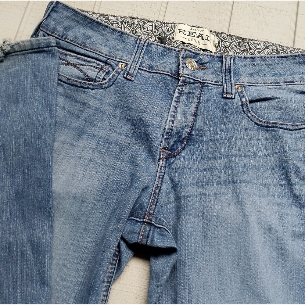 Ariat Real Denim Mid Rise Straight Jeans Womens 32R Blue Stretch Western Cowgirl